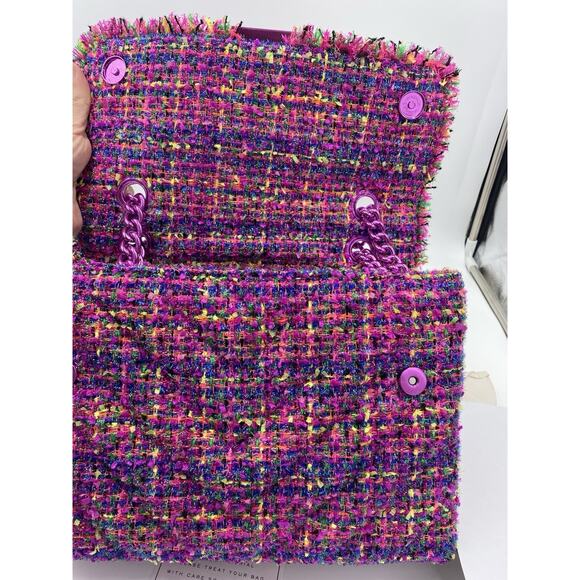 NWT Kurt Geiger Kensington Large Pink Tweed Flap Chain Bag Metallic Crossbody - Picture 12 of 12